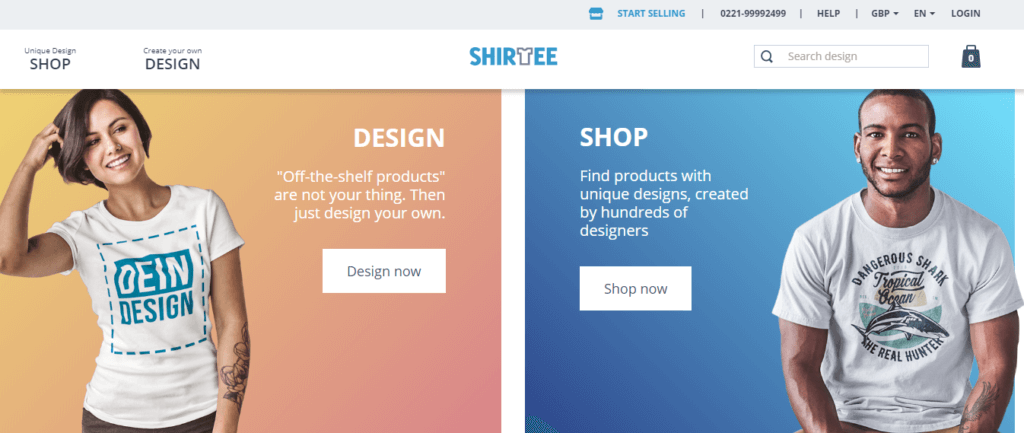 Shirtee homepage