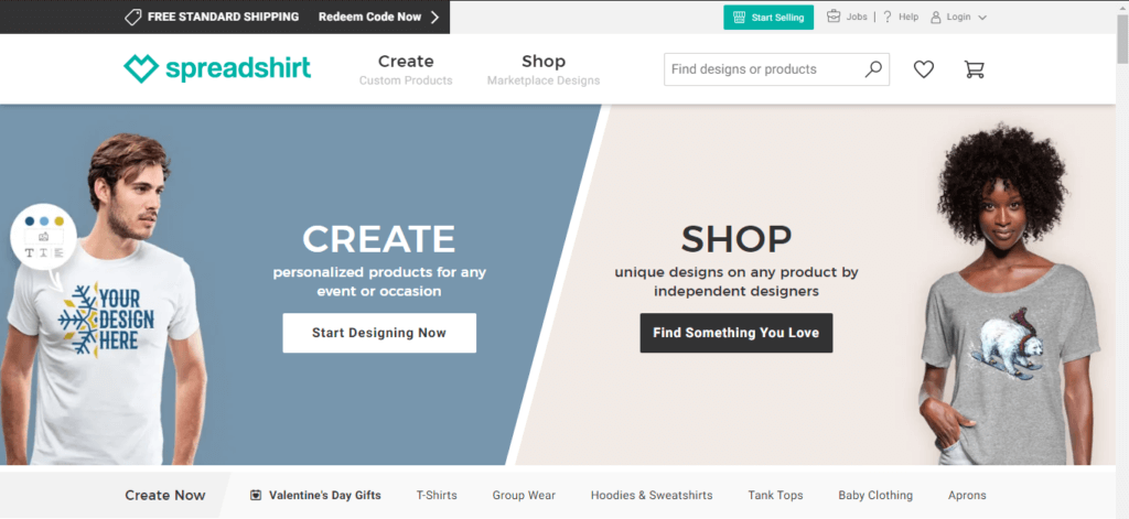 Spreadshirt homepage