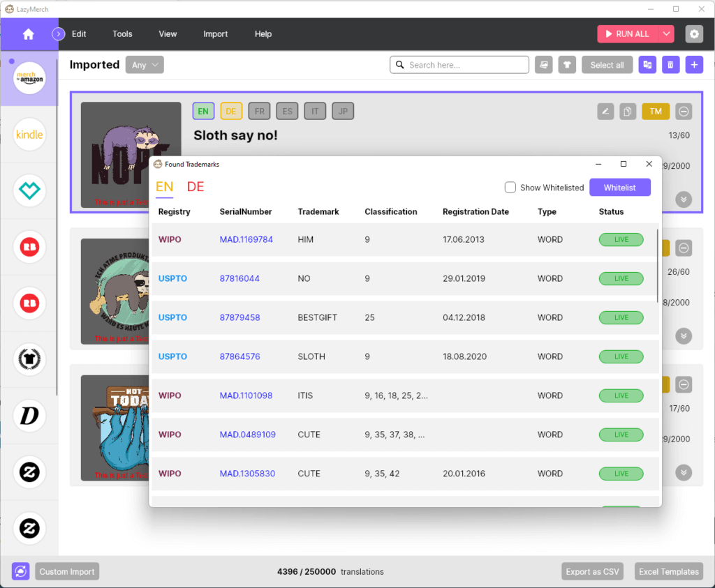 LazyMerch - Automated Trademark check